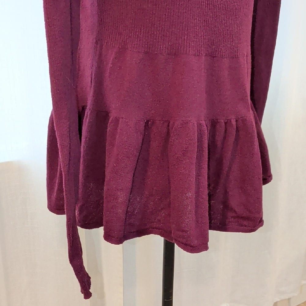 Cashmere Blend Purple Ruffle Front Sweater - Picture 5 of 8